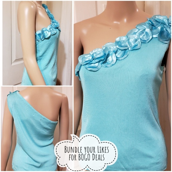 BNWOT| Joseph A. {SKY BLUE ONE SHOULDER BLOUSE} - Picture 2 of 9
